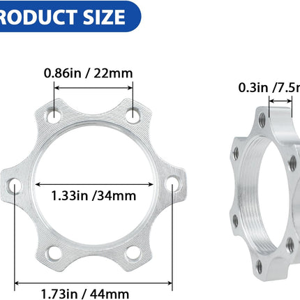 4 Pcs 44MM Bike Freewheel Threaded Hubs Disk Brake Adapter, 1.73-inch Aluminum Alloy 6-Bolt Disc Brake Rotor Flange Adapter, Silver