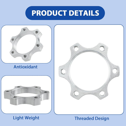 4 Pcs 44MM Bike Freewheel Threaded Hubs Disk Brake Adapter, 1.73-inch Aluminum Alloy 6-Bolt Disc Brake Rotor Flange Adapter, Silver