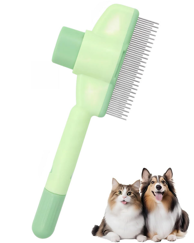 Pet Comb for Cats Pet Hair Removal Comb Flea Comb with Release Button (Green) V1258-DP02-A-2119