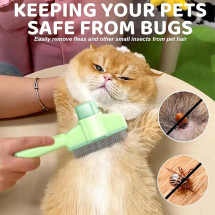 Pet Comb for Cats,Pet Hair Removal Comb Flea Comb with Release Button (Green)