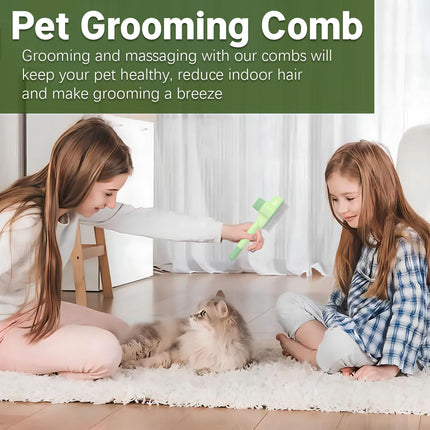 Pet Comb for Cats,Pet Hair Removal Comb Flea Comb with Release Button (Green)