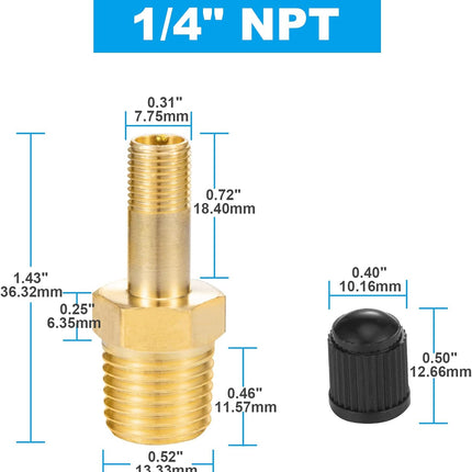 1/4" Inflation Schrader Valve with Push to Connect for 1/4" OD Air Line Tubing and Air Spring Suspension for Semi Truck Trailer Tractor