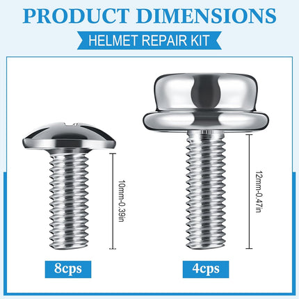 12 Pcs Stainless Steel Football Helmets Visor Screws, Hockey Helmet Repair Mask Screw Kit with 12mm and 10mm Screws Hockey Helmet Screw Facemask Hardware Kit for Youth Football