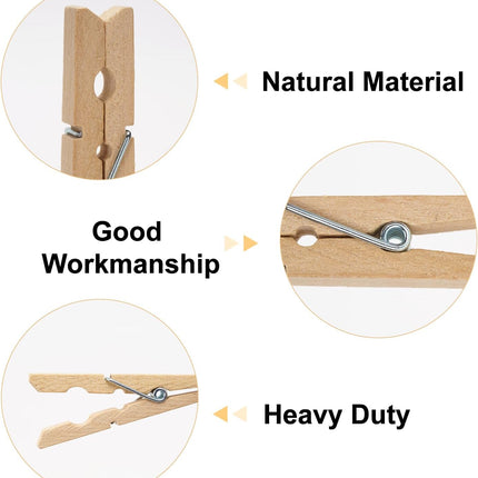 Wooden Clips with String, 50Pcs 2.9Inch Large Clothes Pins, Natural Brown Photo Hanging Clip, Wooden Decoration Clips for DIY Crafts, Storage Bags, Cheer Pins, Hanging Clothes