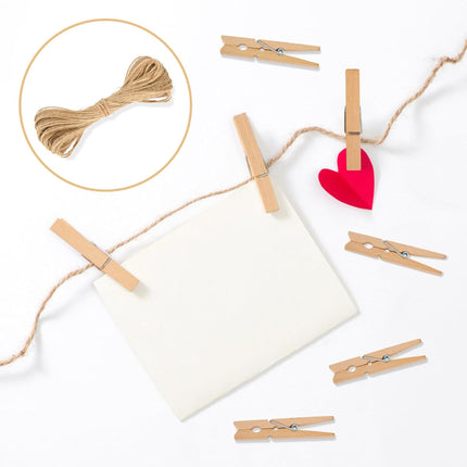 Wooden Clips with String, 50Pcs 2.9Inch Large Clothes Pins, Natural Brown Photo Hanging Clip, Wooden Decoration Clips for DIY Crafts, Storage Bags, Cheer Pins, Hanging Clothes