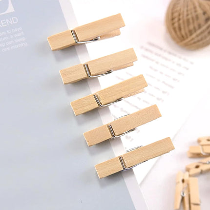 Wooden Clips with String, 50Pcs 2.9Inch Large Clothes Pins, Natural Brown Photo Hanging Clip, Wooden Decoration Clips for DIY Crafts, Storage Bags, Cheer Pins, Hanging Clothes