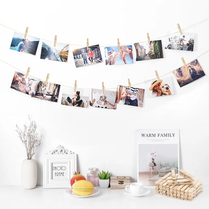 Wooden Clips with String, 50Pcs 2.9Inch Large Clothes Pins, Natural Brown Photo Hanging Clip, Wooden Decoration Clips for DIY Crafts, Storage Bags, Cheer Pins, Hanging Clothes