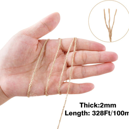 2MM Jute Twine - 328Ft Natural Brown Jute String, 3-Ply Thin String for Gardening, Craft Twine for DIY Crafts, Gift Wrapping, Crochet Kitting, Macrame Decor