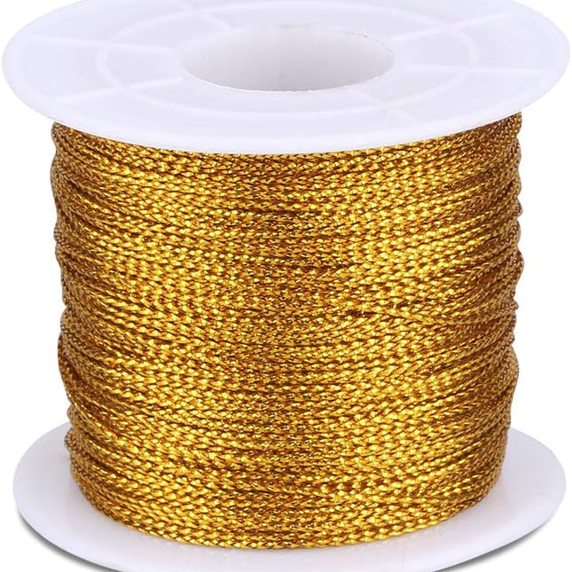 110Yards Gold Metallic String - 1MM No Stretch Decorative Braided Thread Cords for Gift Wrapping, DIY Crafts, Christmas Decor, Jewelry Making