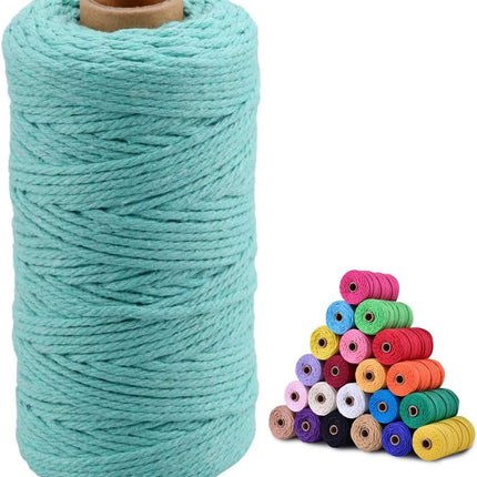 Macrame Cord - 3MM Cotton Twine, 328Ft Lake Blue Cotton String, Bakers String for DIY Crafts, Knitting, Plant Hangers