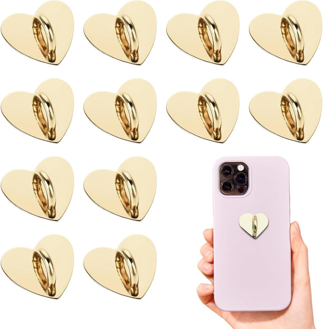 12 Pcs Phone Charm Hook Heart-Shaped Universal Adhesive Metal Hook Phone Keychain Hook Surface Plating