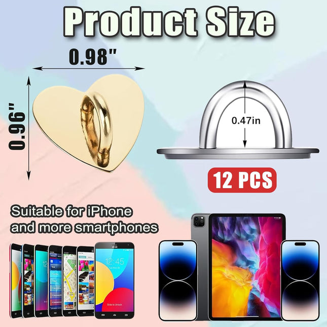 12 Pcs Phone Charm Hook Heart-Shaped Universal Adhesive Metal Hook Phone Keychain Hook Surface Plating – product detail