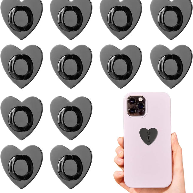 12 Pcs Phone Charm Hook Heart-Shaped Universal Adhesive Metal Hook Phone Keychain Hook Surface Plating Heart Cell Phone Ring Holder Suitable for Cell Phone Case Tablet DIY Hanging Accessories