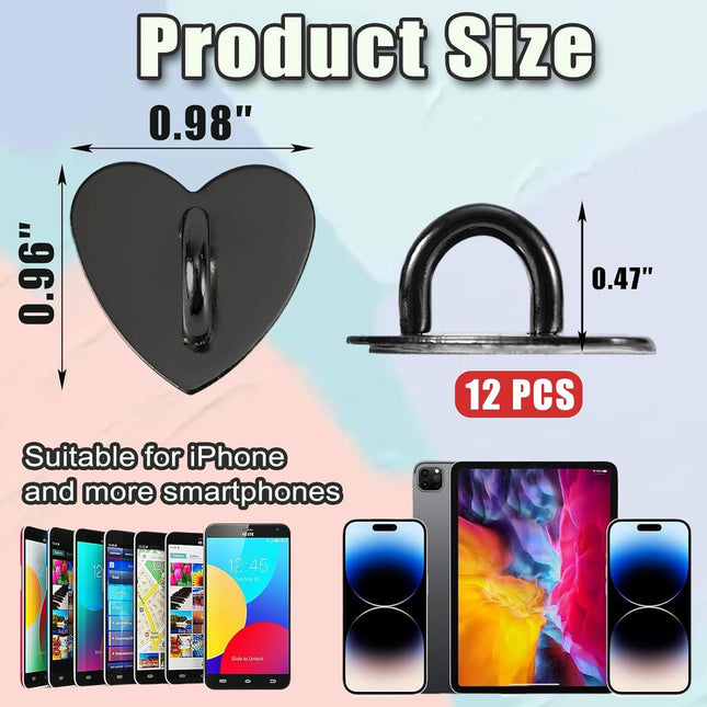 12 Pcs Phone Charm Hook Heart-Shaped Universal Adhesive Metal Hook Phone Keychain Hook Surface – product detail