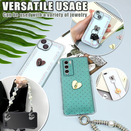 12 Pcs Phone Charm Hook Heart-Shaped Universal Adhesive Metal Hook Phone Keychain Hook Surface Plating Heart Cell Phone Ring Holder Suitable for Cell Phone Case Tablet DIY Hanging Accessories