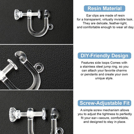 40pcs Screw Back Earring Converter with Jump Rings – Convert Dangle Earrings for Non-Pierced Ears, Such as Those with Fishhook or Kidney Hook Findings, Painless & Hypoallergenic Resin U‑Type Earrings