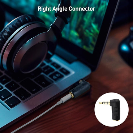 2-Pack TRRS Right Angle 3.5mm Adapter in Black (3.5mm Right Angle Adapter, 90 Degree Audio Converter)
