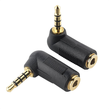 2-Pack TRRS Right Angle 3.5mm Adapter in Black (3.5mm Right Angle Adapter, 90 Degree Audio Converter)