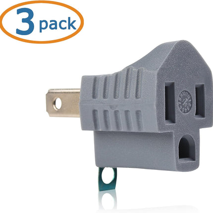 [UL Listed] 3-Pack 2 Prong to 3 Prong Outlet Adapter in Gray, (3Prong to 2Prong Plug Adapter) - Allows a 2Prong Outlet to Accept 3Prong Plugs