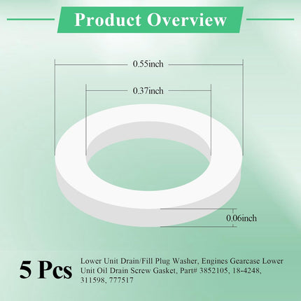 5 Pcs 311598 Fill and Drain Screw Washer, Engines Gearcase Lower Unit Oil Drain Screw Gasket, Fit for OMC Johnson Evinrude, fits Sierra 18-4248, 18-4248-9, 18-42481-9, Part# 3852105 777517 18-2387