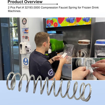 2 Pcs Part # 32193.0000 Compression Faucet Spring, Fit for Bunn 32193-2 Ultra 2 Frozen Drink Machine/Beverage Machine/Large Water Dispenser, Length 3 Inch, OD 0.72 Inch, ID 0.56 Inch