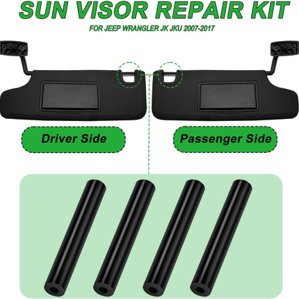 Sun Visor Repair Kit for Jeep Wrangler JK JKU 2007-2017 Repair Tubes for Left & Right Side Sunvisor,4Pcs(Black)