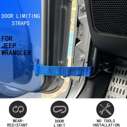 Door Strap for Jeep Wrangler,Adjustable Door Straps for Jeep Wrangler CJ YJ TJ JK JKU JL JLU, Heavy Duty Door Limit Strap,Blue(Pack of 2)