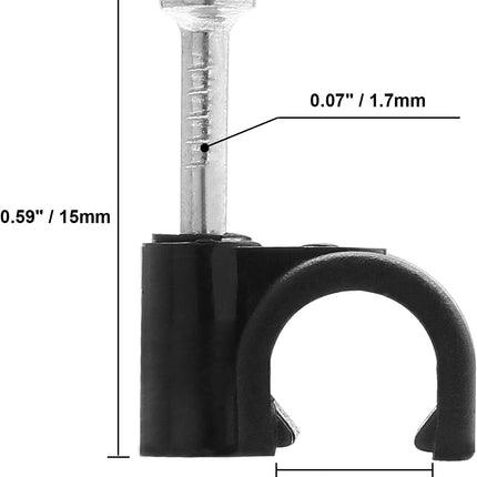 100pcs 1/4" / 6mm Half Clamp J-Hook with Nail, Nail in Cable Clips Ethernet Cable Nails Tacks Clips, Black