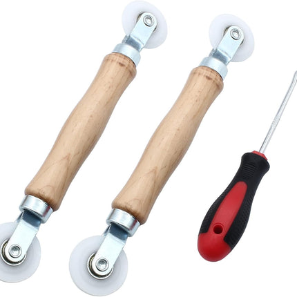3 Pcs Window Door Screen Repair Kit, Screen Spline Roller Tool with Wooden Handle & Nylon Bearing Wheels and Removal Hook
