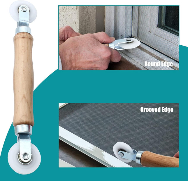 3 Pcs Window Door Screen Repair Kit Screen Spline Roller Tool with Wooden Handle & Nylon Bearing Wheels – product detail
