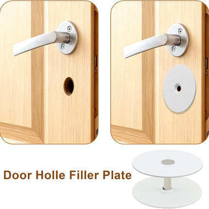 Premium Steel Door Hole Cover Plate, 2-5/8" Deadbolt Cover Plate with Screws and Nut, Enhanced Home Security, Privacy on Entry Doors (White, Round)