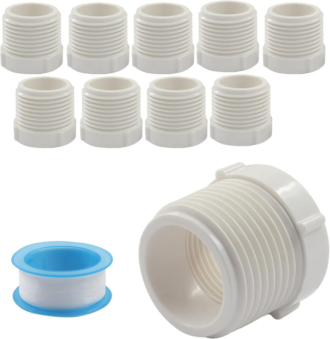10 Pack 1 Inch Male Thread to 1/2 Inch Female Threaded PVC Pipe Fittings Connector Reducer Bushing Adapter