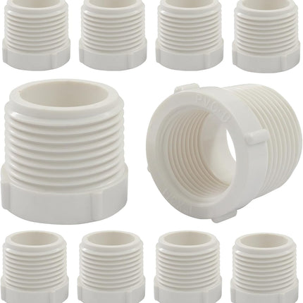 10 Pack 1 Inch Male Thread to 1/2 Inch Female Threaded PVC Pipe Fittings Connector, Reducer Bushing Adapter Coupling with Teflon Tape (White)