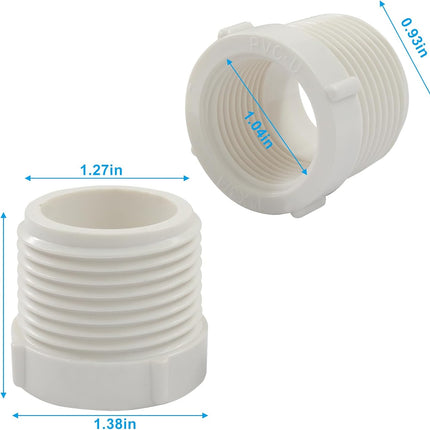 10 Pack 1 Inch Male Thread to 1/2 Inch Female Threaded PVC Pipe Fittings Connector, Reducer Bushing Adapter Coupling with Teflon Tape (White)