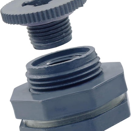 1/2 Inch Pvc Bulkhead Fitting with Plugs NPT1/2 Female Thread Water Tank Connector for Rain Barrels, Aquariums and Ponds