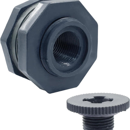 1/2 Inch Pvc Bulkhead Fitting with Plugs NPT1/2 Female Thread Water Tank Connector for Rain Barrels, Aquariums and Ponds