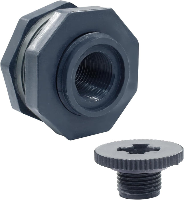 1/2 Inch Pvc Bulkhead Fitting with Plugs NPT1/2 Female Thread Water Tank Connector for Rain Barrels – product detail