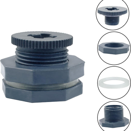 1/2 Inch Pvc Bulkhead Fitting with Plugs NPT1/2 Female Thread Water Tank Connector for Rain Barrels, Aquariums and Ponds