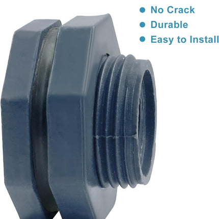 1/2 Inch Pvc Bulkhead Fitting with Plugs NPT1/2 Female Thread Water Tank Connector for Rain Barrels, Aquariums and Ponds