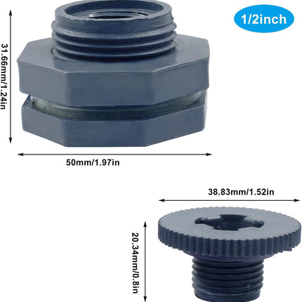 1/2 Inch Pvc Bulkhead Fitting with Plugs NPT1/2 Female Thread Water Tank Connector for Rain Barrels, Aquariums and Ponds