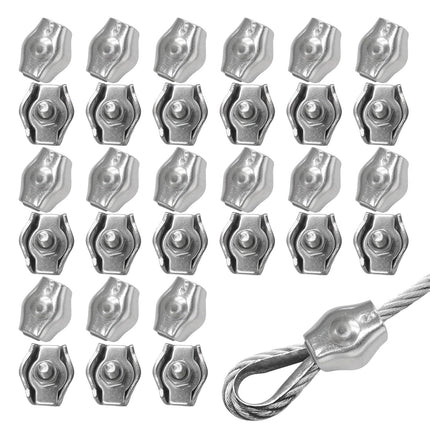 30Pcs M3 Stainless Steel Wire Rope Cable Clip Clamp Simplex Single Bolt Wire Rope Clamps Cable Fasteners for 1/8" Diameter Wire Rope