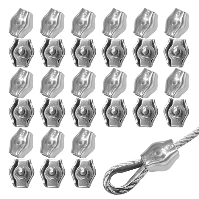 30Pcs M3 Stainless Steel Wire Rope Cable Clip Clamp Simplex Single Bolt Wire Rope Clamps Cable Fasteners