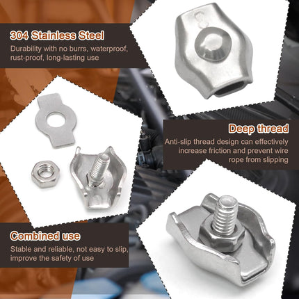 30Pcs M3 Stainless Steel Wire Rope Cable Clip Clamp Simplex Single Bolt Wire Rope Clamps Cable Fasteners for 1/8" Diameter Wire Rope