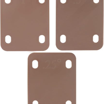 3 Pack Guitar Neck Shims, 0.25°, 0.5°, and 1°Degree Nylon Gasket, Plastic Neck Plate for Guitar Bass Repair(Brown, 3 x 2.2inch)