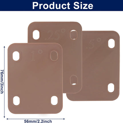 3 Pack Guitar Neck Shims, 0.25°, 0.5°, and 1°Degree Nylon Gasket, Plastic Neck Plate for Guitar Bass Repair(Brown, 3 x 2.2inch)