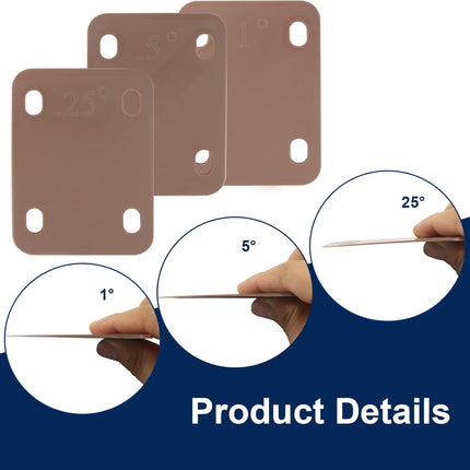 3 Pack Guitar Neck Shims, 0.25°, 0.5°, and 1°Degree Nylon Gasket, Plastic Neck Plate for Guitar Bass Repair(Brown, 3 x 2.2inch)
