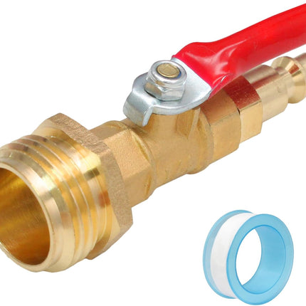 Winterize Blowout Adapter with 1/4" Quick Connect Plug and 3/4" Garden Water Hose Threading Brass Winterize Quick Adapter with Ball Valve for RV Boat Camper Trailer Sprinkler Irrigation