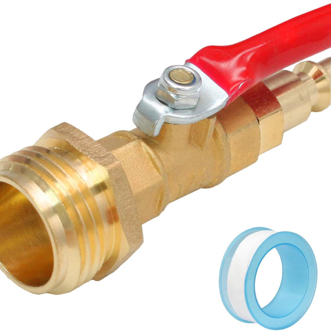 Winterize Blowout Adapter with 1/4" Quick Connect Plug and 3/4" Garden Water Hose Threading Brass Winterize Quick Adapter with Ball Valve for RV Boat Camper Trailer Sprinkler Irrigation