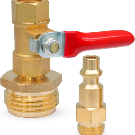 Winterize Blowout Adapter with 1/4" Quick Connect Plug and 3/4" Garden Water Hose Threading Brass Winterize Quick Adapter with Ball Valve for RV Boat Camper Trailer Sprinkler Irrigation