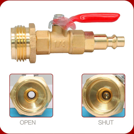 Winterize Blowout Adapter with 1/4" Quick Connect Plug and 3/4" Garden Water Hose Threading Brass Winterize Quick Adapter with Ball Valve for RV Boat Camper Trailer Sprinkler Irrigation